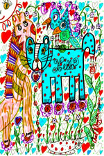 Blue Cat & Friends Doodle Art 4 X 6
